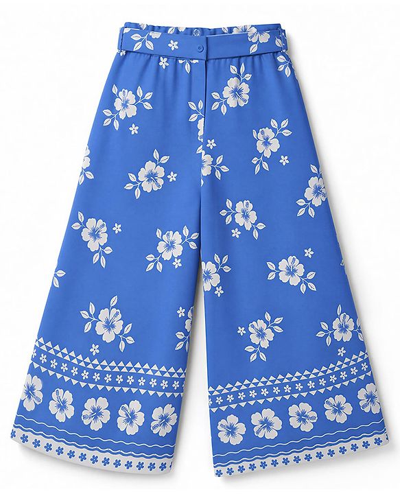 Babyhug Woven Sleeveless Floral Printed Co-Ords Top & Pant Set - Blue