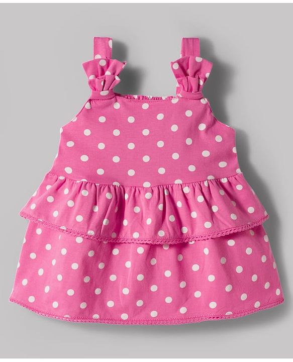 Babyhug Single Jersey Knit Sleeveless Polka Dot Printed Top & Denim Shorts Set - Pink & White