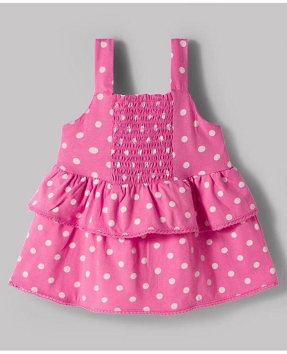 Babyhug Single Jersey Knit Sleeveless Polka Dot Printed Top & Denim Shorts Set - Pink & White