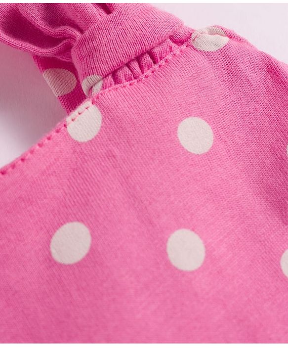 Babyhug Single Jersey Knit Sleeveless Polka Dot Printed Top & Denim Shorts Set - Pink & White