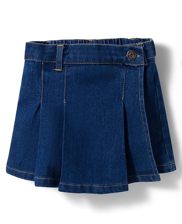 Babyhug Single Jersey Knit Half Sleeves Top & Denim Skirt Set With Awesome Print - Pink & Blue