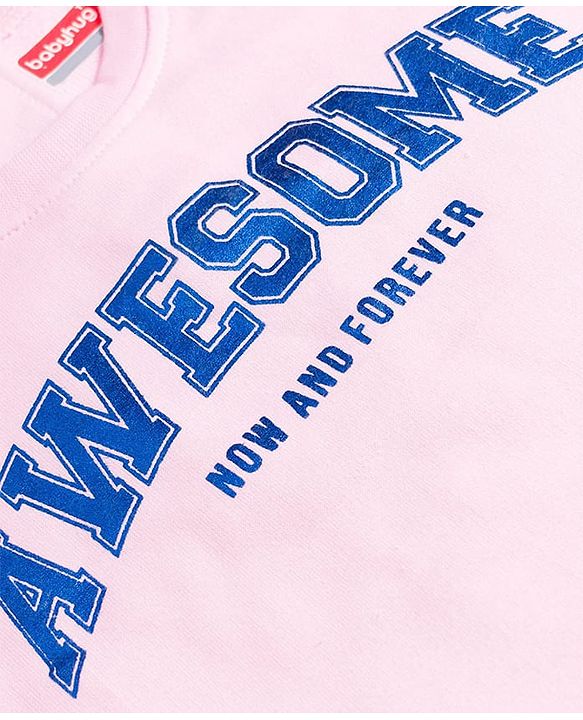 Babyhug Single Jersey Knit Half Sleeves Top & Denim Skirt Set With Awesome Print - Pink & Blue
