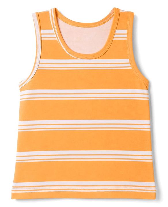 Babyhug 100% Cotton Knit Striped Sleeveless Vests Pack of 3 - Yellow, Navy Blue & Pink