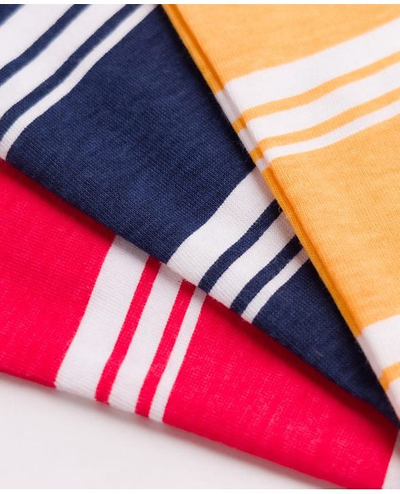 Babyhug 100% Cotton Knit Striped Sleeveless Vests Pack of 3 - Yellow, Navy Blue & Pink