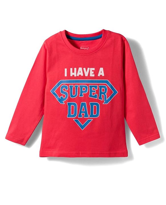 Babyhug Cotton Knit Full Sleeves Text Printed T-Shirt & Pyjama Night Suit - Red & Blue