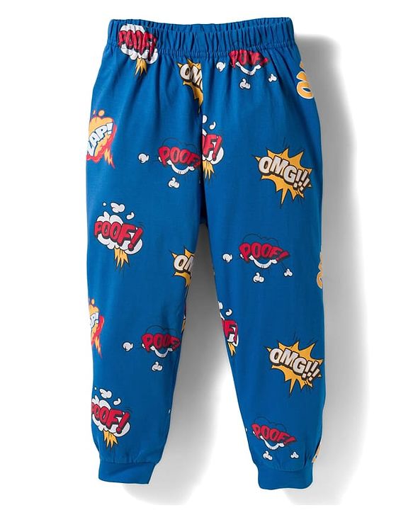 Babyhug Cotton Knit Full Sleeves Text Printed T-Shirt & Pyjama Night Suit - Red & Blue