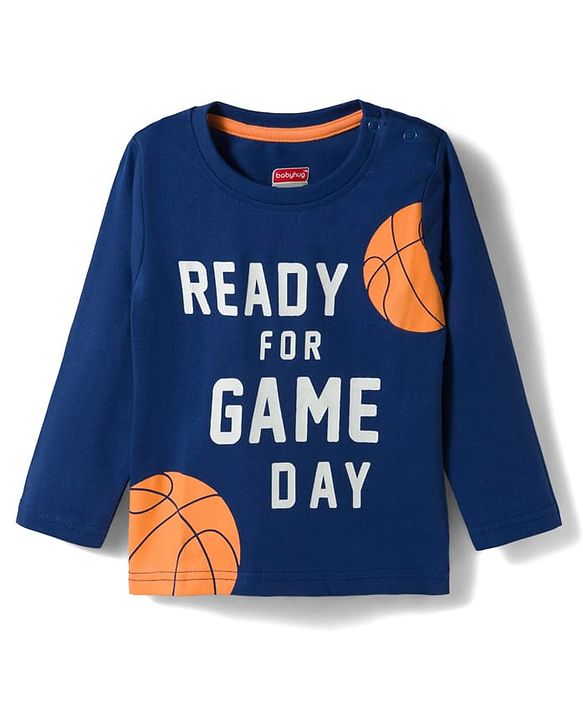 Babyhug Cotton Knit Full Sleeves T-Shirt & Pyjama Night Suit with Basketball Print - Navy Blue