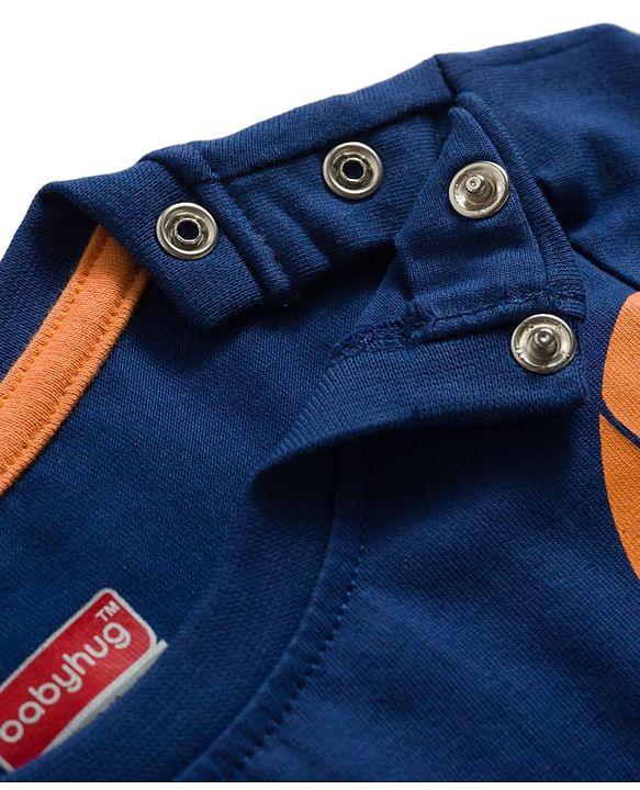 Babyhug Cotton Knit Full Sleeves T-Shirt & Pyjama Night Suit with Basketball Print - Navy Blue