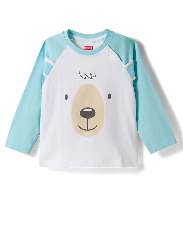 Babyhug Cotton Knit Full Raglan Sleeves T-Shirt & Pyjama Night Suit With Animal Print - Light Blue