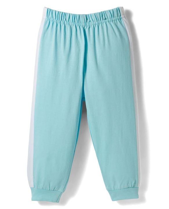 Babyhug Cotton Knit Full Raglan Sleeves T-Shirt & Pyjama Night Suit With Animal Print - Light Blue