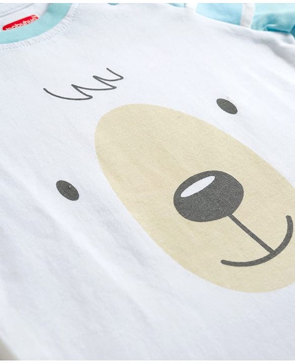 Babyhug Cotton Knit Full Raglan Sleeves T-Shirt & Pyjama Night Suit With Animal Print - Light Blue