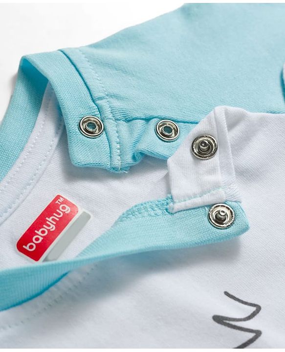Babyhug Cotton Knit Full Raglan Sleeves T-Shirt & Pyjama Night Suit With Animal Print - Light Blue