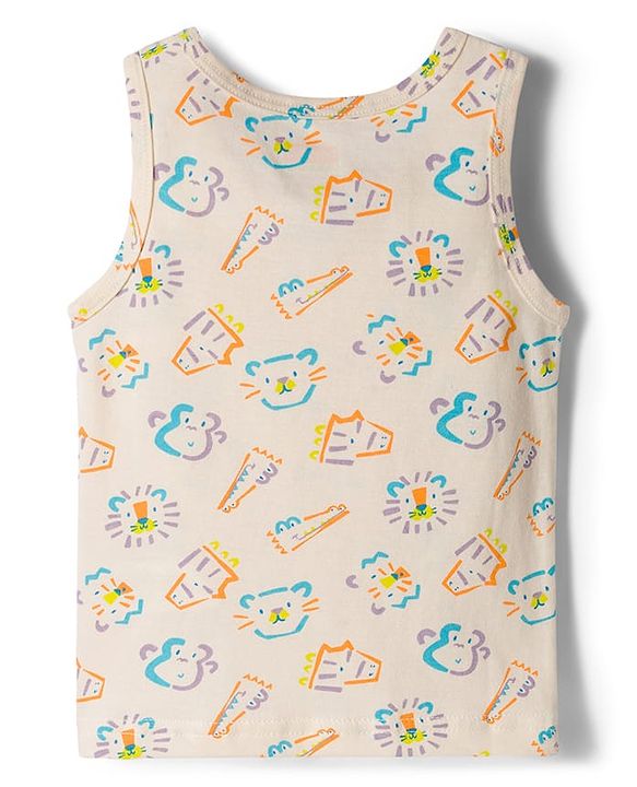 Babyhug 100% Cotton Knit Sleeveless Sando Vests with Animal Print Pack of 3 - Multicolor