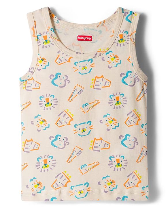 Babyhug 100% Cotton Knit Sleeveless Sando Vests with Animal Print Pack of 3 - Multicolor