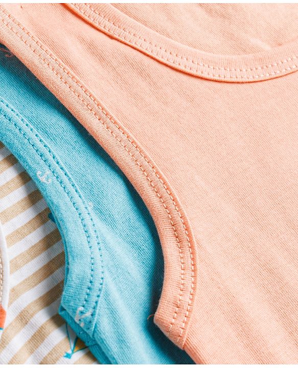 Babyhug 100% Cotton Knit Sleeveless Striped & Nautical Theme Printed Sando Vests Pack Of 3 - Multicolor