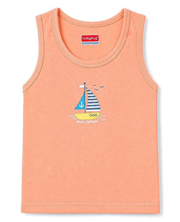 Babyhug 100% Cotton Knit Sleeveless Striped & Nautical Theme Printed Sando Vests Pack Of 3 - Multicolor