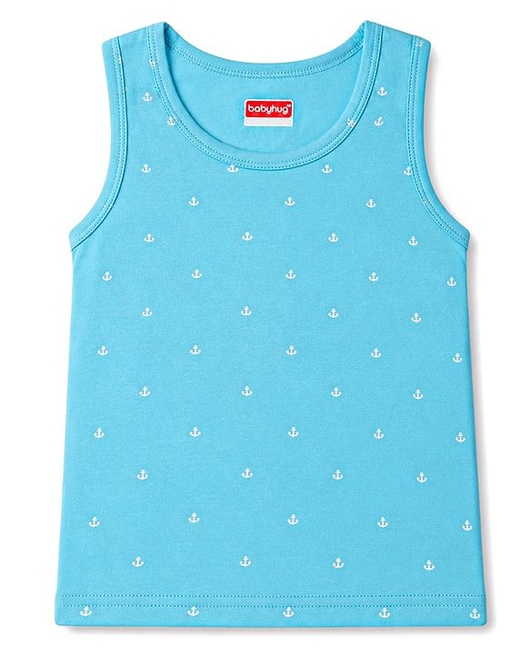 Babyhug 100% Cotton Knit Sleeveless Striped & Nautical Theme Printed Sando Vests Pack Of 3 - Multicolor