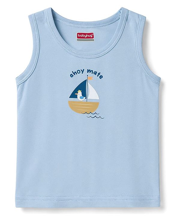 Babyhug Single Jersey Knit Sleeveless Striped & Boat Printed Sando Pack Of 3 - Multicolour