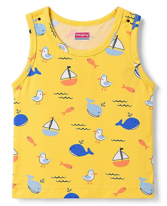 Babyhug Single Jersey Knit Sleeveless Striped & Boat Printed Sando Pack Of 3 - Multicolour