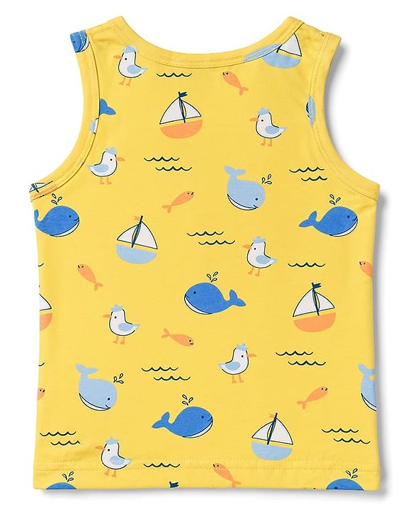 Babyhug Single Jersey Knit Sleeveless Striped & Boat Printed Sando Pack Of 3 - Multicolour