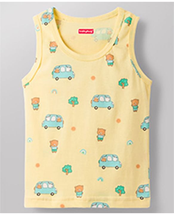 Babyhug 100% Cotton Knit Sleeveless Sando Vests with Car & Teddy Print Pack of 3 - Multicolor