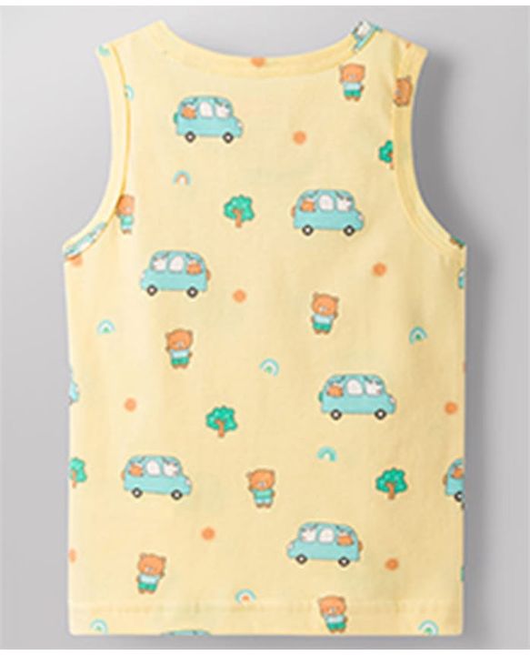 Babyhug 100% Cotton Knit Sleeveless Sando Vests with Car & Teddy Print Pack of 3 - Multicolor