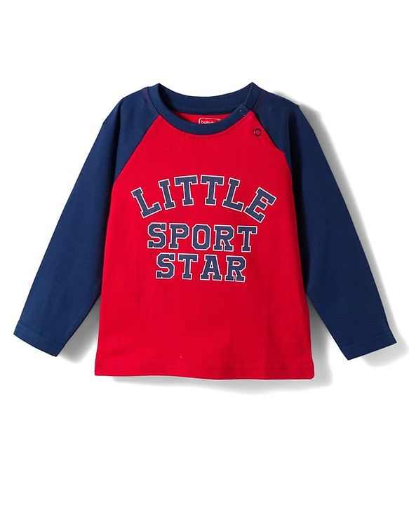 Babyhug Cotton Knit Full Raglan Sleeves Sports Printed T-Shirt & Pyjama Night Suit - Red