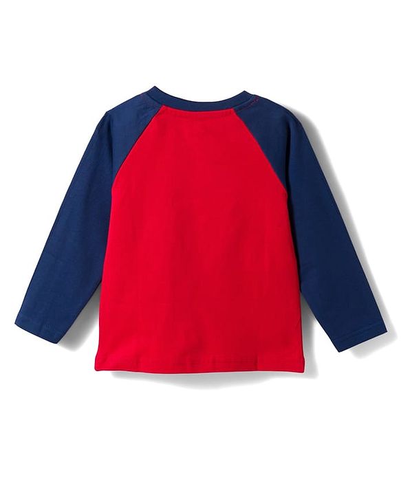 Babyhug Cotton Knit Full Raglan Sleeves Sports Printed T-Shirt & Pyjama Night Suit - Red