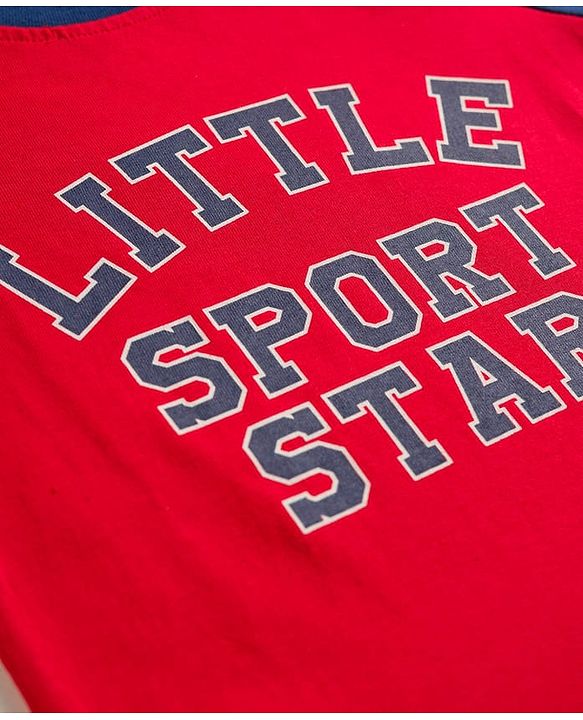 Babyhug Cotton Knit Full Raglan Sleeves Sports Printed T-Shirt & Pyjama Night Suit - Red