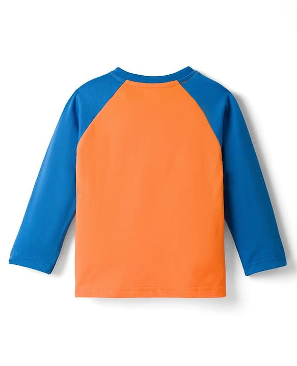 Babyhug Cotton Knit Raglan Full Sleeves T-Shirt & Pyjama Night-Suit With Tiger Print - Orange & Blue