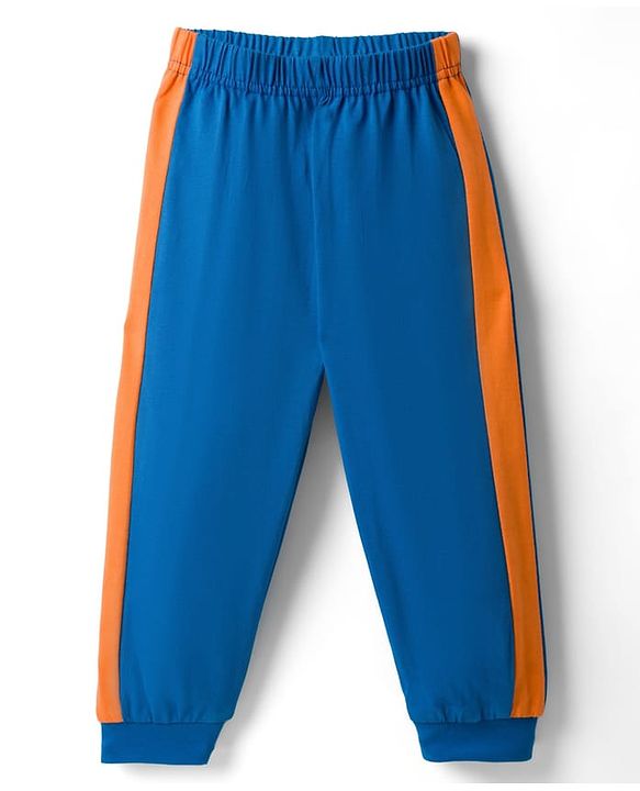 Babyhug Cotton Knit Raglan Full Sleeves T-Shirt & Pyjama Night-Suit With Tiger Print - Orange & Blue