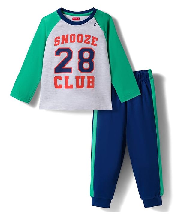 Babyhug Cotton Knit Full Raglan Sleeves Numerical Printed T-Shirt & Pyjama Night Suit - White
