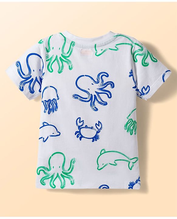 Babyhug Cotton Knit Half Sleeves Striped T-Shirts with Beach Theme Print Pack of 3 - Multicolor