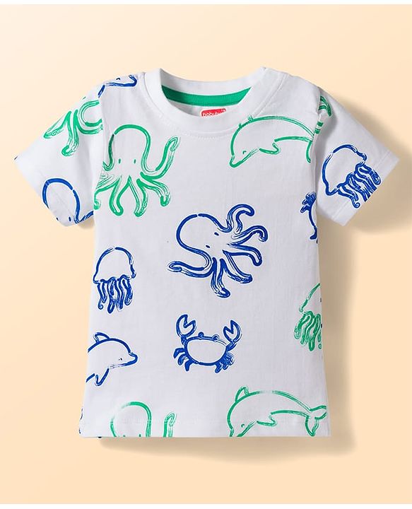 Babyhug Cotton Knit Half Sleeves Striped T-Shirts with Beach Theme Print Pack of 3 - Multicolor