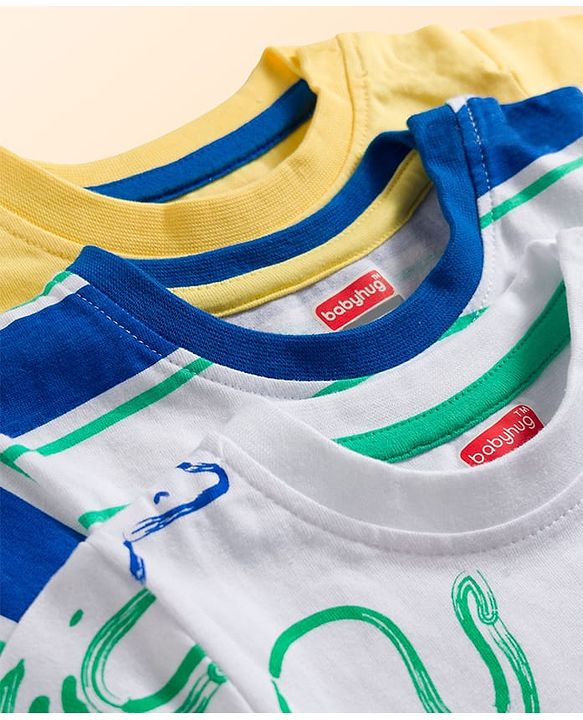 Babyhug Cotton Knit Half Sleeves Striped T-Shirts with Beach Theme Print Pack of 3 - Multicolor