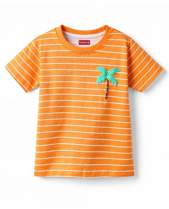 Babyhug Cotton Knit T-Shirts Half Sleeves Striped with Car Carrot & Tree Print Pack of 3 - Multicolor