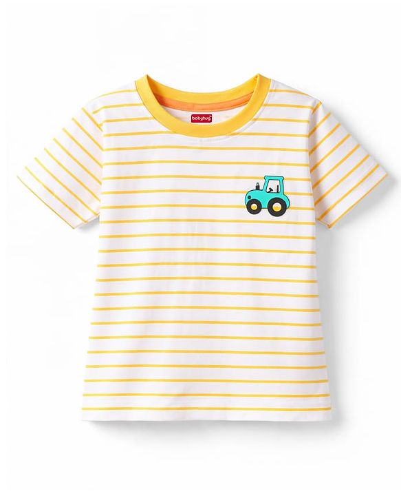 Babyhug Cotton Knit T-Shirts Half Sleeves Striped with Car Carrot & Tree Print Pack of 3 - Multicolor