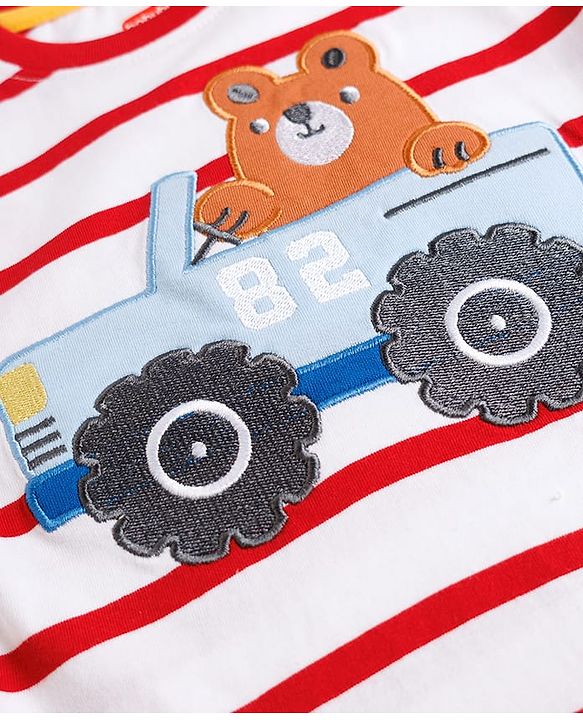 Babyhug Cotton Knit Half Sleeves Striped Tee with Graphics Multi Color 6-9 Months