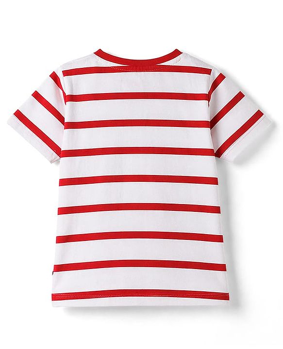 Babyhug Cotton Knit Half Sleeves Striped Tee with Graphics Multi Color 6-9 Months