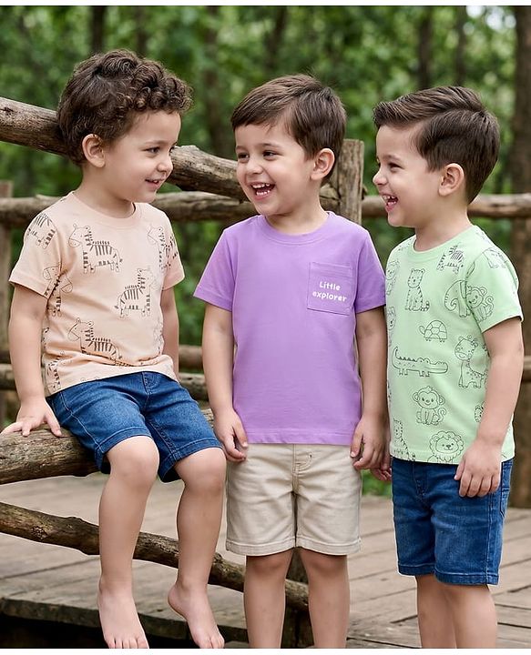 Babyhug Cotton Knit Half Sleeves T-Shirts with Animal Print Pack of 3 - Multicolor