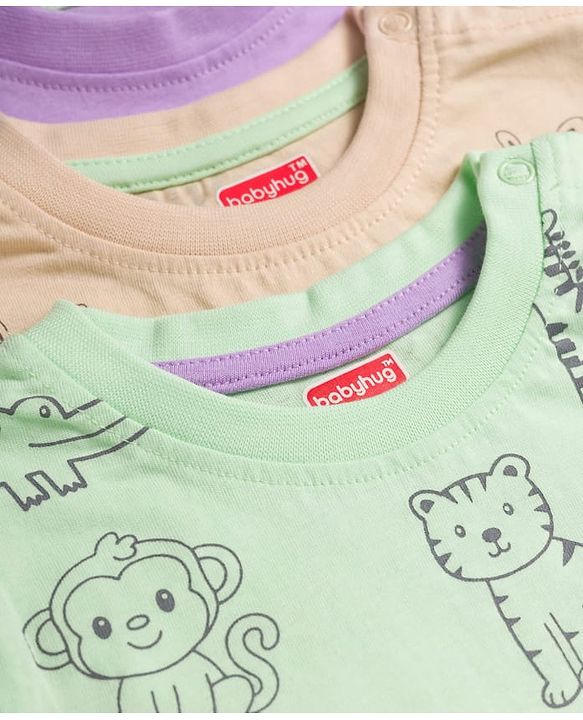 Babyhug Cotton Knit Half Sleeves T-Shirts with Animal Print Pack of 3 - Multicolor