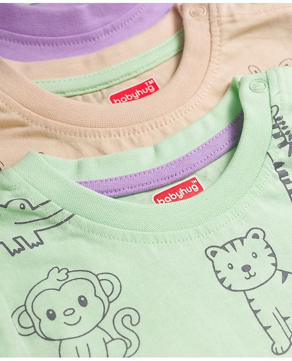 Babyhug Cotton Knit Half Sleeves T-Shirts with Animal Print Pack of 3 - Multicolor