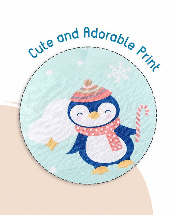 Babyhug 100% Cotton Sleeping Bag cum Carry Nest Penguin Print - Blue| Soft & Cozy| Light Weight & Easy to Carry| Travel Friendly| Easy Zipper Closure| New Born Essential| Washable| Gifting Option