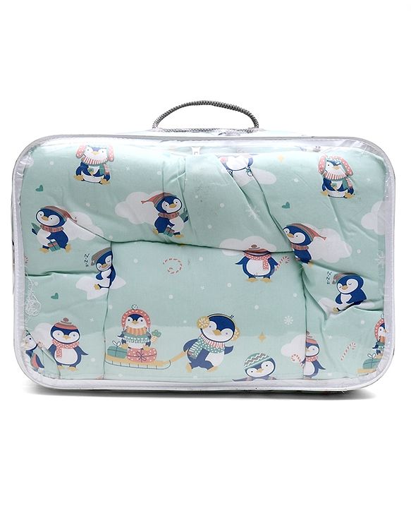 Babyhug 100% Cotton Sleeping Bag cum Carry Nest Penguin Print - Blue| Soft & Cozy| Light Weight & Easy to Carry| Travel Friendly| Easy Zipper Closure| New Born Essential| Washable| Gifting Option