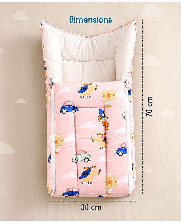 Babyhug 100% Cotton Sleeping Bag cum Carry Nest Penguin Print - Blue| Soft & Cozy| Light Weight & Easy to Carry| Travel Friendly| Easy Zipper Closure| New Born Essential| Washable| Gifting Option