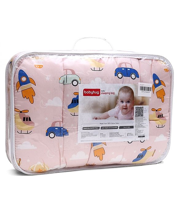 Babyhug 100% Cotton Sleeping Bag cum Carry Nest Penguin Print - Blue| Soft & Cozy| Light Weight & Easy to Carry| Travel Friendly| Easy Zipper Closure| New Born Essential| Washable| Gifting Option