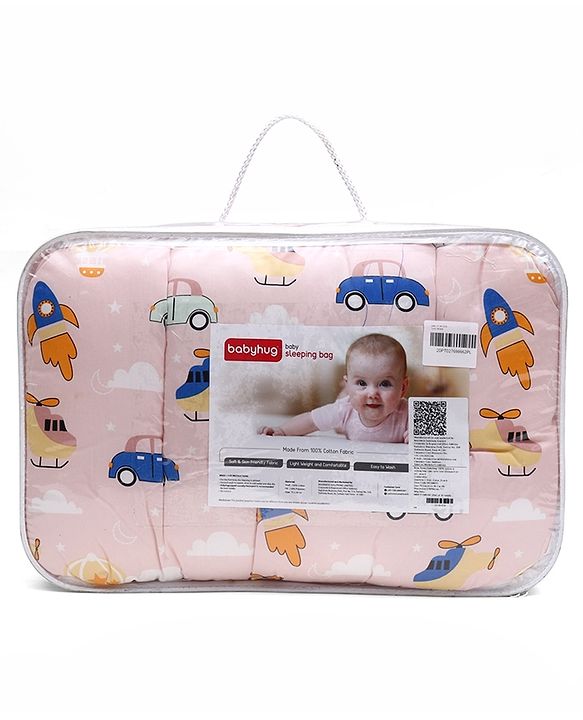 Babyhug 100% Cotton Sleeping Bag cum Carry Nest Penguin Print - Blue| Soft & Cozy| Light Weight & Easy to Carry| Travel Friendly| Easy Zipper Closure| New Born Essential| Washable| Gifting Option
