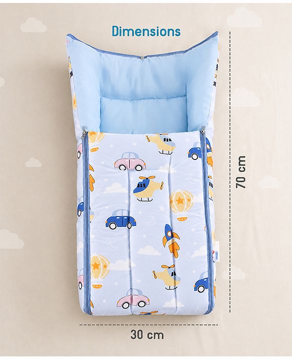 Babyhug 100% Cotton Sleeping Bag cum Carry Nest Penguin Print - Blue| Soft & Cozy| Light Weight & Easy to Carry| Travel Friendly| Easy Zipper Closure| New Born Essential| Washable| Gifting Option