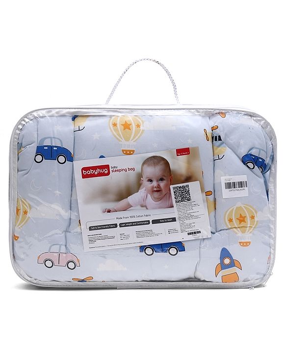 Babyhug 100% Cotton Sleeping Bag cum Carry Nest Penguin Print - Blue| Soft & Cozy| Light Weight & Easy to Carry| Travel Friendly| Easy Zipper Closure| New Born Essential| Washable| Gifting Option