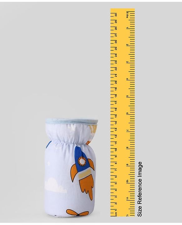 Babyhug Bottle Cover Medium Transport Print - Blue| 0-24 Months| Fits Upto 200 ml Bottle| Soft Cotton Sleeve| Elastic Neck & Carry Loop| Machine Washable| for All Standard Bottles